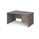 Maestro 25 left hand wave desk 1400mm wide with 2 drawer pedestal - grey oak top with panel end leg
