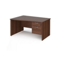 Maestro 25 left hand wave desk 1400mm wide with 2 drawer pedestal - walnut top with panel end leg