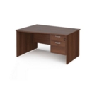 Maestro 25 left hand wave desk 1400mm wide with 2 drawer pedestal - walnut top with panel end leg