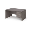 Maestro 25 left hand wave desk 1400mm wide with 3 drawer pedestal - grey oak top with panel end leg