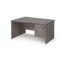 Maestro 25 left hand wave desk 1400mm wide with 3 drawer pedestal - grey oak top with panel end leg
