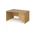 Maestro 25 left hand wave desk 1400mm wide with 3 drawer pedestal - oak top with panel end leg