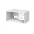 Maestro 25 left hand wave desk 1400mm wide with 3 drawer pedestal - white top with panel end leg