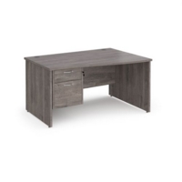 Maestro 25 right hand wave desk 1400mm wide with 2 drawer pedestal - grey oak top with panel end leg