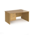 Maestro 25 right hand wave desk 1400mm wide with 2 drawer pedestal - oak top with panel end leg