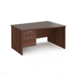 Maestro 25 right hand wave desk 1400mm wide with 2 drawer pedestal - walnut top with panel end leg