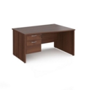 Maestro 25 right hand wave desk 1400mm wide with 2 drawer pedestal - walnut top with panel end leg