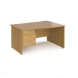 Maestro 25 right hand wave desk 1400mm wide with 3 drawer pedestal - oak top with panel end leg