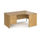 Maestro 25 right hand ergonomic desk 1600mm wide with 2 drawer pedestal - oak top with panel end leg