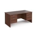 Maestro 25 straight desk 1600mm x 800mm with two x 2 drawer pedestals - walnut top with panel end leg