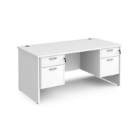 Maestro 25 straight desk 1600mm x 800mm with two x 2 drawer pedestals - white top with panel end leg