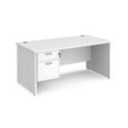 Maestro 25 straight desk 1600mm x 800mm with 2 drawer pedestal - white top with panel end leg
