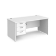 Maestro 25 straight desk 1600mm x 800mm with 3 drawer pedestal - white top with panel end leg