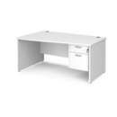 Maestro 25 left hand wave desk 1600mm wide with 2 drawer pedestal - white top with panel end leg