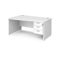 Maestro 25 left hand wave desk 1600mm wide with 3 drawer pedestal - white top with panel end leg