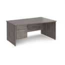 Maestro 25 right hand wave desk 1600mm wide with 2 drawer pedestal - grey oak top with panel end leg