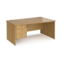 Maestro 25 right hand wave desk 1600mm wide with 3 drawer pedestal - oak top with panel end leg