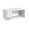 Maestro 25 right hand wave desk 1600mm wide with 3 drawer pedestal - white top with panel end leg