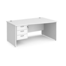 Maestro 25 right hand wave desk 1600mm wide with 3 drawer pedestal - white top with panel end leg