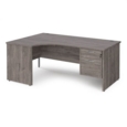 Maestro 25 left hand ergonomic desk 1800mm wide with 2 drawer pedestal - grey oak top with panel end leg