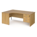 Maestro 25 left hand ergonomic desk 1800mm wide with 3 drawer pedestal - oak top with panel end leg