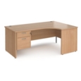 Maestro 25 right hand ergonomic desk 1800mm wide with 2 drawer pedestal - beech top with panel end leg