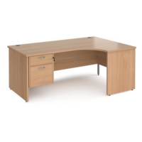 Maestro 25 right hand ergonomic desk 1800mm wide with 2 drawer pedestal - beech top with panel end leg