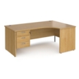 Maestro 25 right hand ergonomic desk 1800mm wide with 3 drawer pedestal - oak top with panel end leg