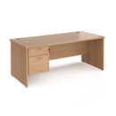 Maestro 25 straight desk 1800mm x 800mm with 2 drawer pedestal - beech top with panel end leg