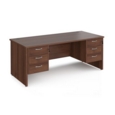 Maestro 25 straight desk 1800mm x 800mm with two x 3 drawer pedestals - walnut top with panel end leg