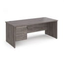 Maestro 25 straight desk 1800mm x 800mm with 3 drawer pedestal - grey oak top with panel end leg