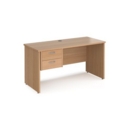Maestro 25 straight desk 1400mm x 600mm with 2 drawer pedestal - beech top with panel end leg