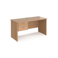 Maestro 25 straight desk 1400mm x 600mm with 2 drawer pedestal - beech top with panel end leg