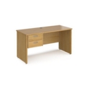Maestro 25 straight desk 1400mm x 600mm with 2 drawer pedestal - oak top with panel end leg