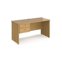 Maestro 25 straight desk 1400mm x 600mm with 2 drawer pedestal - oak top with panel end leg