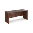 Maestro 25 straight desk 1600mm x 600mm with 2 drawer pedestal - walnut top with panel end leg
