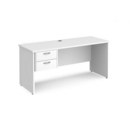 Maestro 25 straight desk 1600mm x 600mm with 2 drawer pedestal - white top with panel end leg