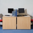 Maestro 25 straight desk 800mm x 800mm - oak top with panel end leg