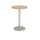 Monza circular poseur table with flat round brushed steel base 800mm - beech