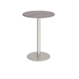 Monza circular poseur table with flat round brushed steel base 800mm - grey oak