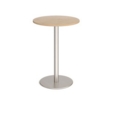 Monza circular poseur table with flat round brushed steel base 800mm - kendal oak