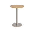 Monza circular poseur table with flat round brushed steel base 800mm - oak