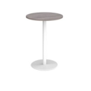 Monza circular poseur table with flat round white base 800mm - grey oak