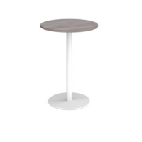 Monza circular poseur table with flat round white base 800mm - grey oak