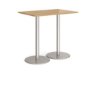 Monza rectangular poseur table with flat round brushed steel bases 1200mm x 800mm - oak