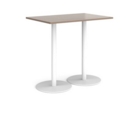 Monza rectangular poseur table with flat round white bases 1200mm x 800mm - barcelona walnut
