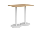 Monza rectangular poseur table with flat round white bases 1200mm x 800mm - oak