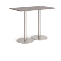 Monza rectangular poseur table with flat round brushed steel bases 1400mm x 800mm - grey oak