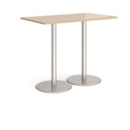 Monza rectangular poseur table with flat round brushed steel bases 1400mm x 800mm - kendal oak