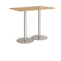 Monza rectangular poseur table with flat round brushed steel bases 1400mm x 800mm - oak